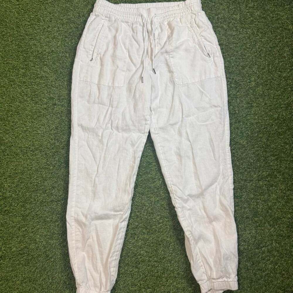 Athleta white linen joggers size